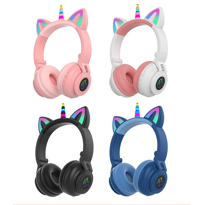 TEQ Cute Kids Headphones Pink Glowing LED Wireless Unicorn Headphone TEQ Cute Kids Headphones Pink Glowing LED Wireless Unicorn Headphone